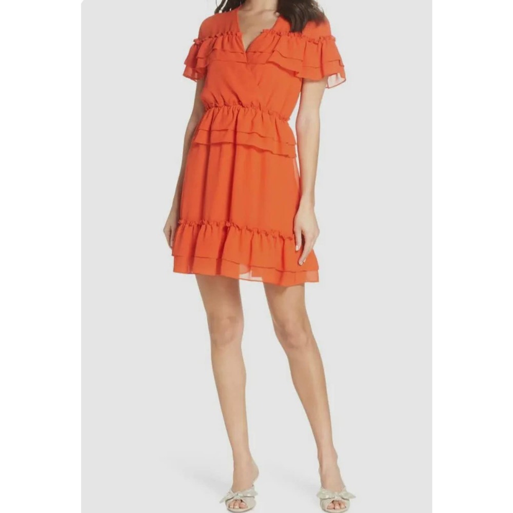 NSR Napean Sea Burnt Orange Red Tiered Mini Women's Dress Size XL New